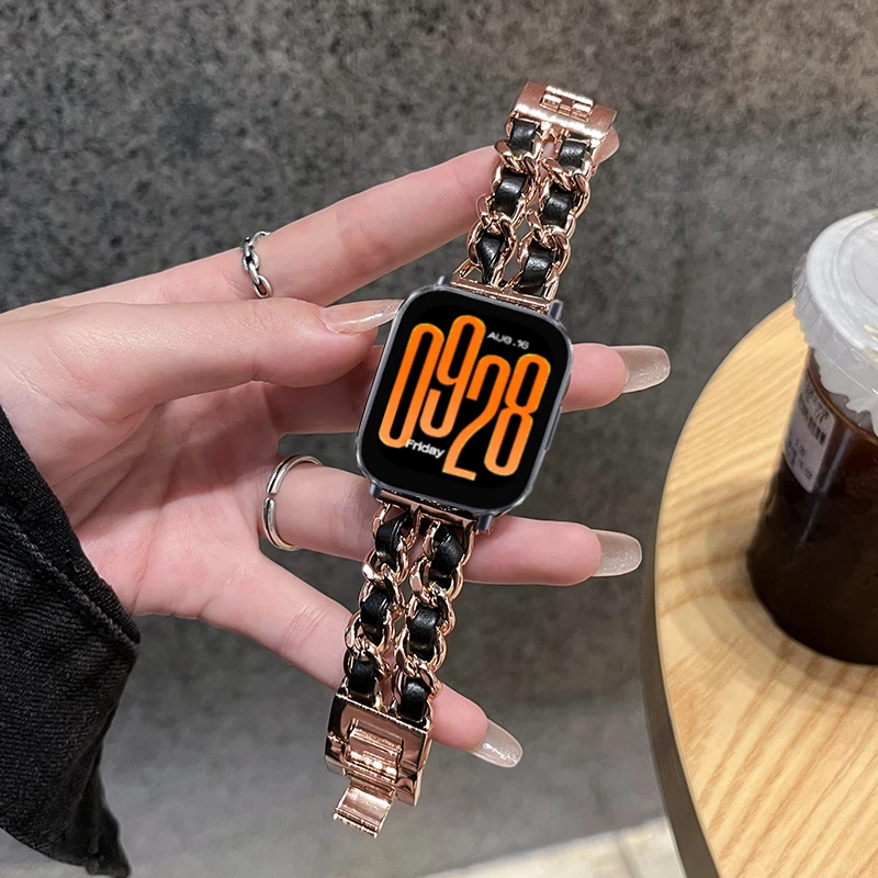 Luxury Leather+metal Band For Xiaomi Redmi Watch 5 Active Wristband Strap For Redmi Watch 5 Lite Correa 22mm Bracelet Accessorie