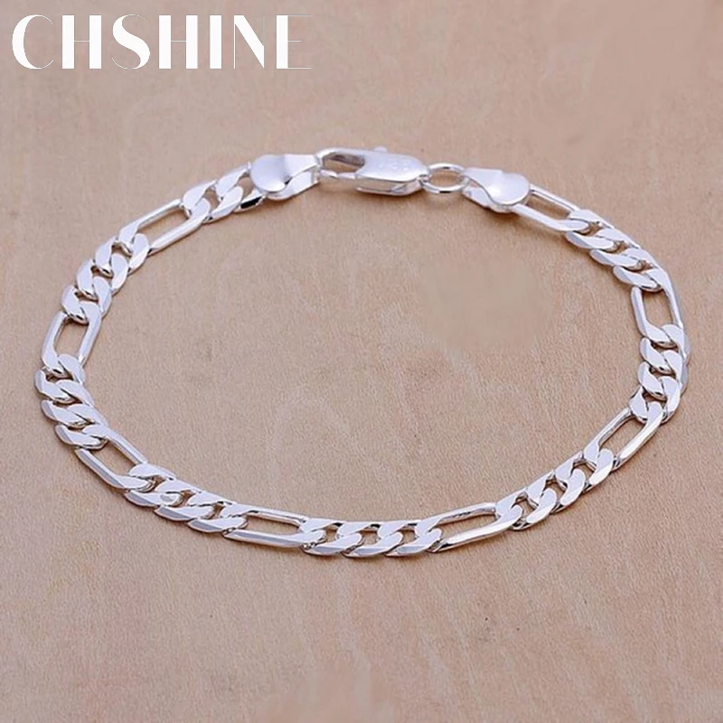 925 Sterling silver Bracelet 6mm chain Wedding nice gift solid for men women Jewelry fashion beautiful Bracelet 20cm 8inch