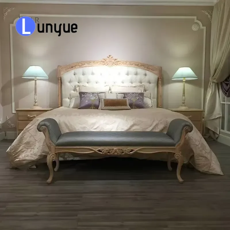Antique Fabric Upholstered Long Wooden Bedside Stool Vintage Bedroom Bench Footrest Durable Solid Wood Frame Home Decor