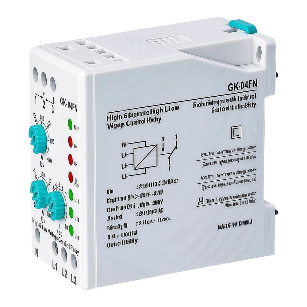 GK-04FN Adjustable Voltage Relay for 3x380V AC + Neutral Systems Featuring Overvoltage Undervoltage and Phase Loss Detection