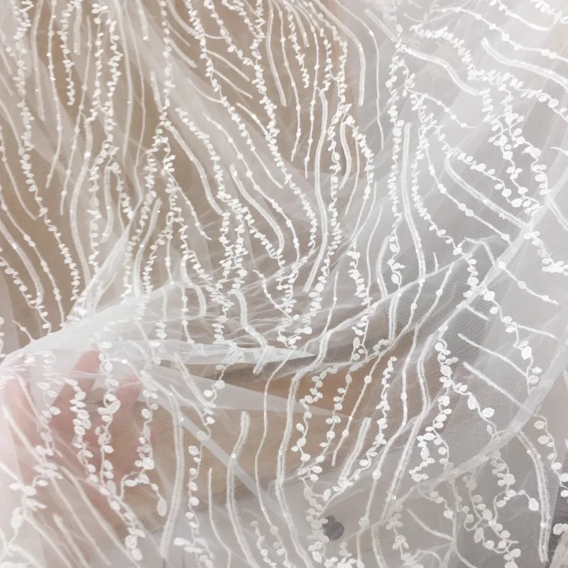 

Premium Quality Transparent Glitter Striped Lace Fabric for DIY Wedding Dresses and Veils By The Yard