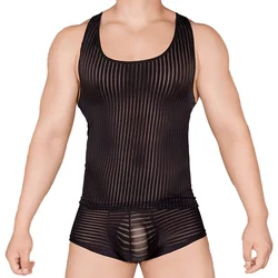 Sexy Men Vest Mesh Stretchy Underwear Posing Fit Muscle Tank Top Ultra-thin Transparent Tees Comfort Breathable Sleepwear