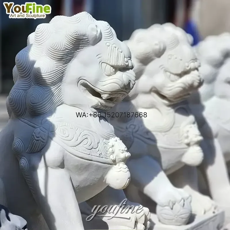 Wmwmnu for YOUFINE Traditional Marble Chinese Foo Dog Sculpture Statue Customized Size for Outdoor Garden Decor