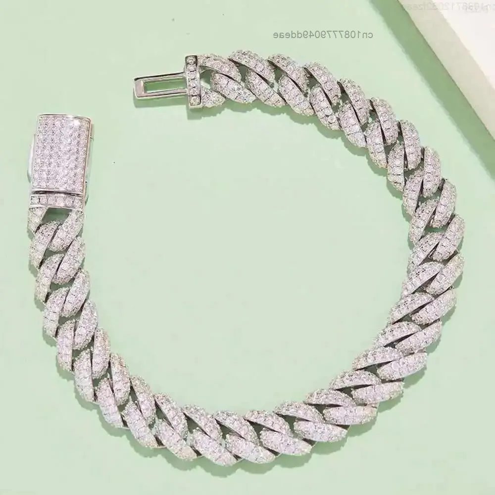 

Heavy Luxury Diamond Iced Out Vvs1 20inch Vermeil 10mm 2 Row 925 Silver Moissanite Cuban Bracelet Link Chain Necklace