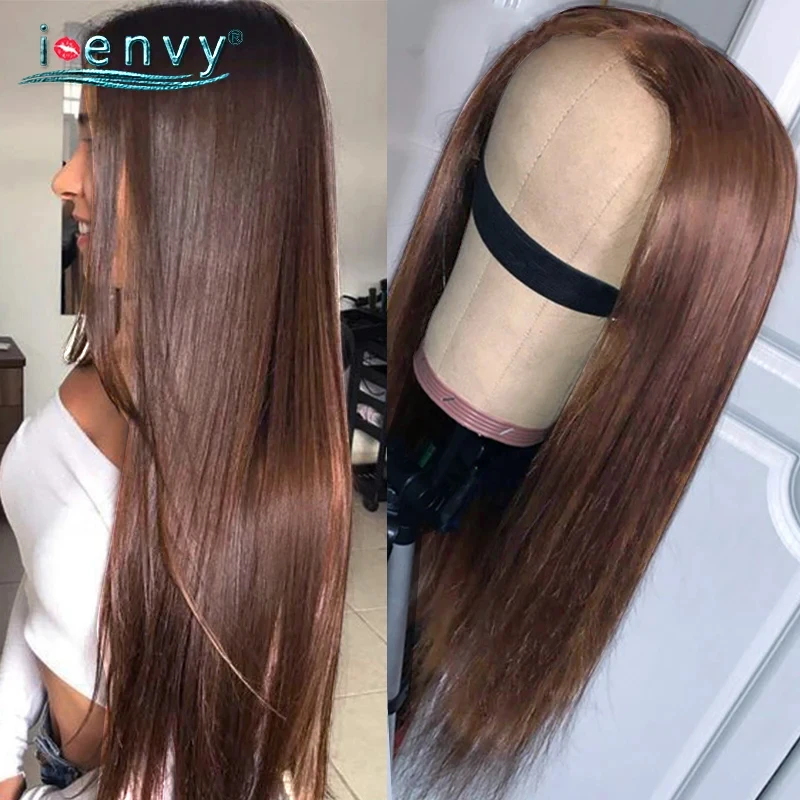 Transparent Lace Frontal Wig Dark Brown Human Hair Wigs Peruvian Colored Straight Lace Front Wigs Women Ginger Blonde Brown Wigs