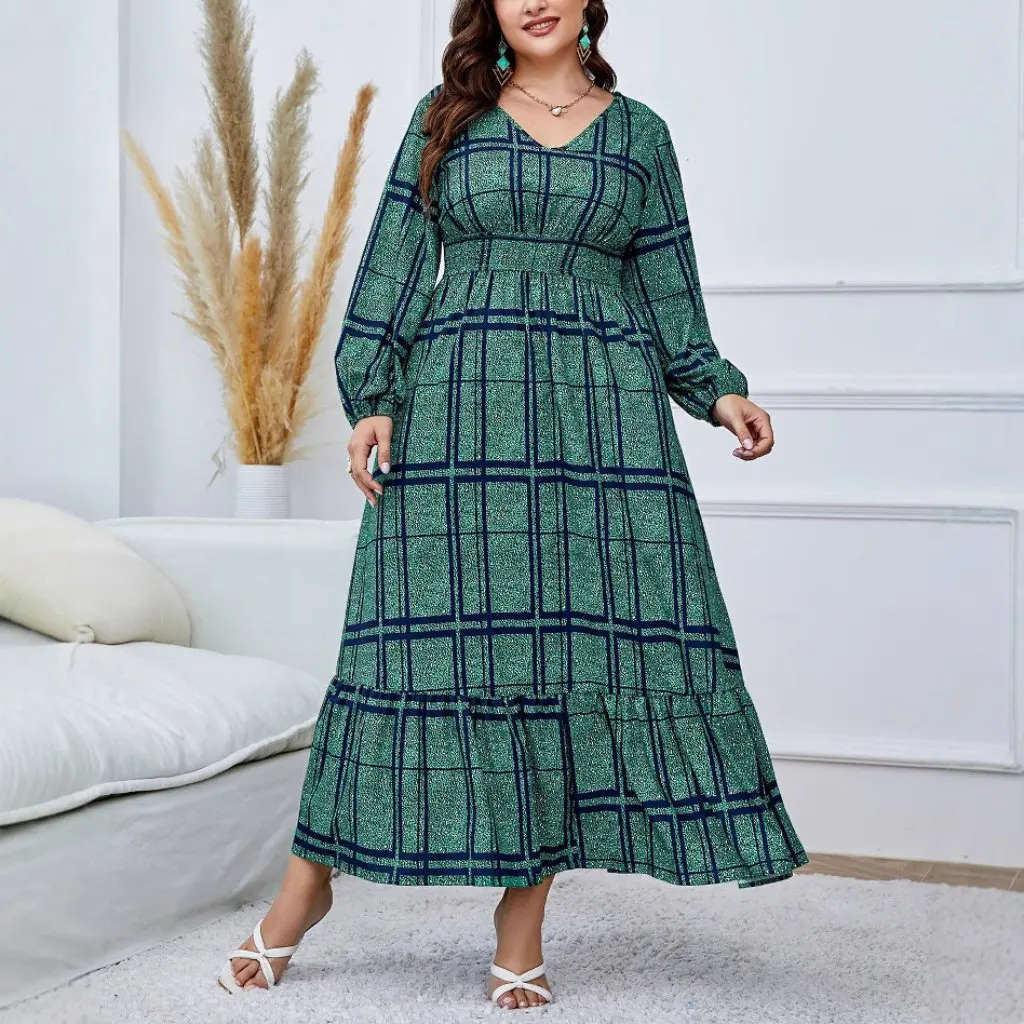 Primavera outono solto retro cintura alta impresso vestido listrado para mulheres temperamento estilo viajante plus size moda