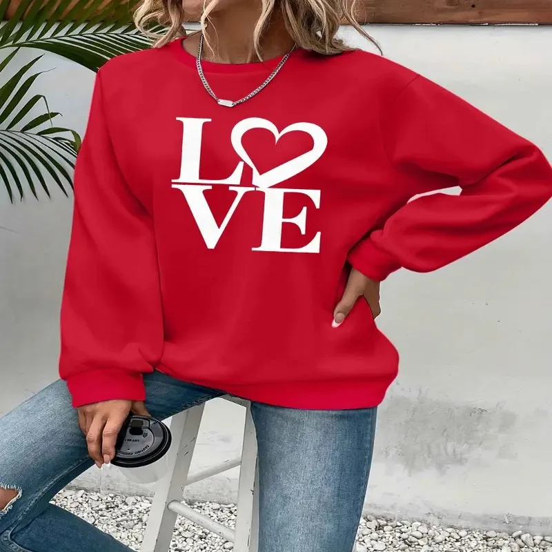 

Женская толстовка TeeDiy Red Love Heart, уютная вязка из полиэстера, повседневная с круглым вырезом, которую можно стирать в машине, идеально подходит для осени и зимы