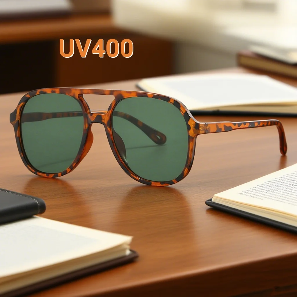 

New Leopard Pattern Double Beam Toad Shaped Women's Sunglasses Retro Ultra Light Neutral Large Frame UV400 Sunscreen Sunglasses