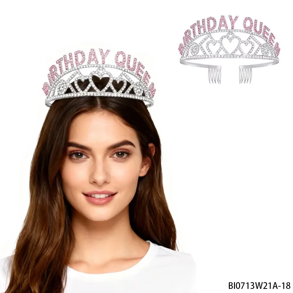

PESENAR Pink silver sparkling diamond "Birthday Queen" birthday crown, paired with a heart-shaped design, sweet and shining