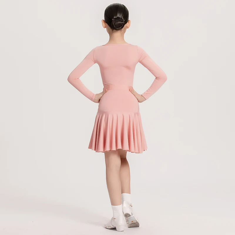 Children's Latin Dance Clothes New Girls Long Sleeve Practice Training Clothes Performance Split Set