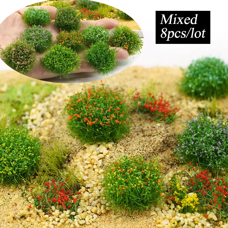 

Наборы статичных травяных кластеров для микроландшафта, миниатюрные реалистичные пучки травы, аксессуары для диорам, смешанные цвета, 8 шт./лот