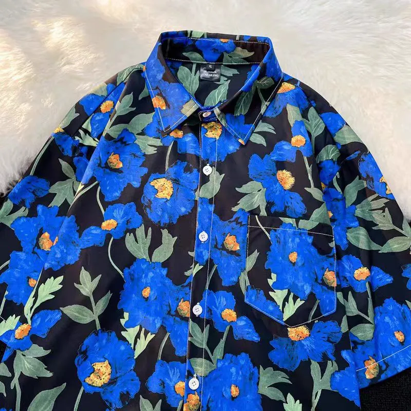 

2022, японские гавайские тайские рубашки в стиле ретро, рубашка с короткими рукавами для мужчин и женщин, летняя свободная рубашка, пляжная куртка в гонконгском стиле Y2k