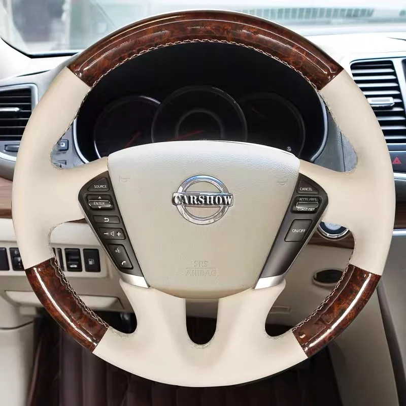 

Custom For Nissan Old Teana Cedric Murano Patrol Peach Wood Grain Hand-sewn Leather Anti-skid Steering Wheel Cover Auto Interior