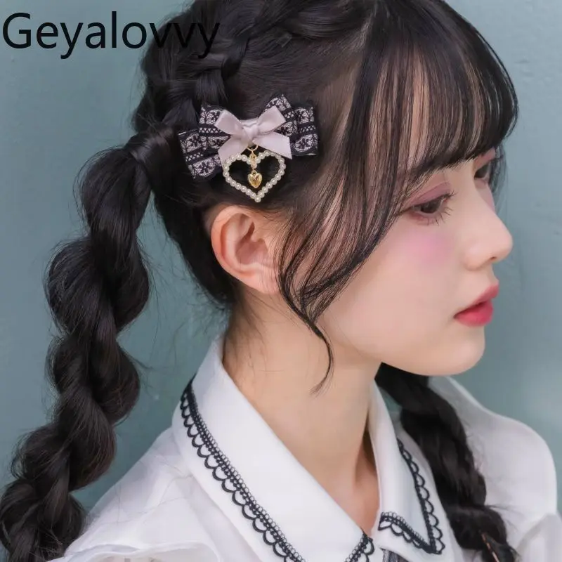 

Japanese Style Rojita Lace Bow Love Hairpin Sweet and Cute Girl Hairclips Versatile Kawaii Lolita Hair Clips Accessories