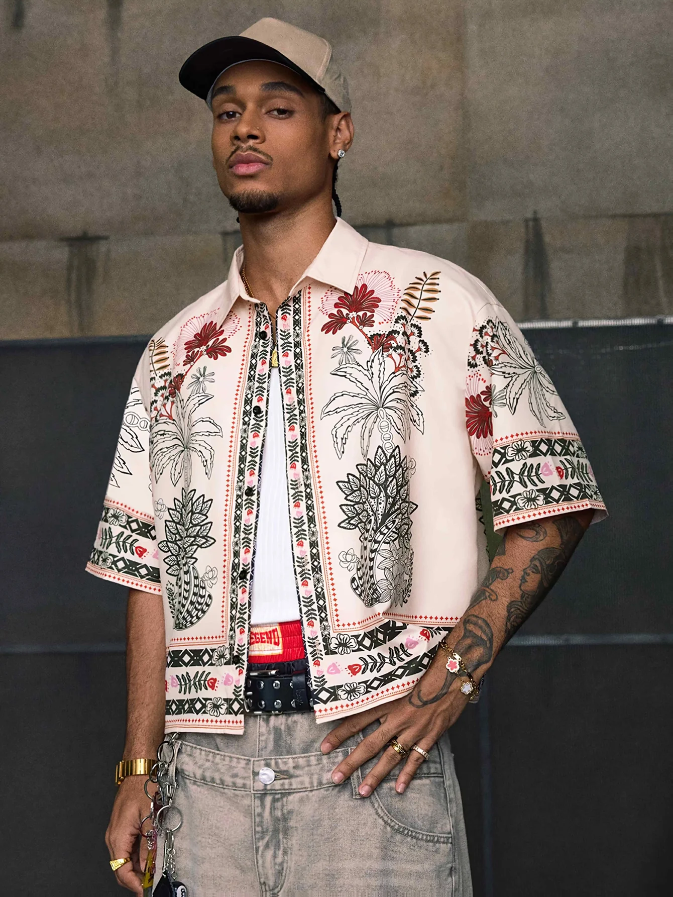 

Daily Street Style Ethnic Pattern Boxy Fit Short Sleeve Shirt