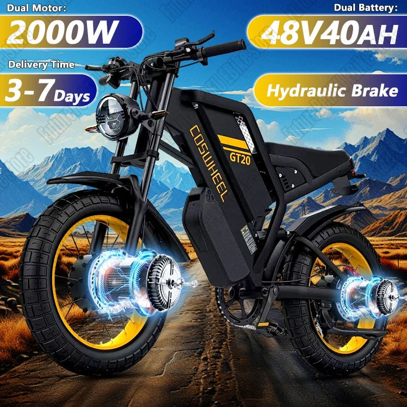 COSWHEEL GT20 Pro E-bike 2000W Dual Motor 48V40AH Battery Hydraulic Brake Electric Bike Snowy Beach Motorcycle Electric Bicycle