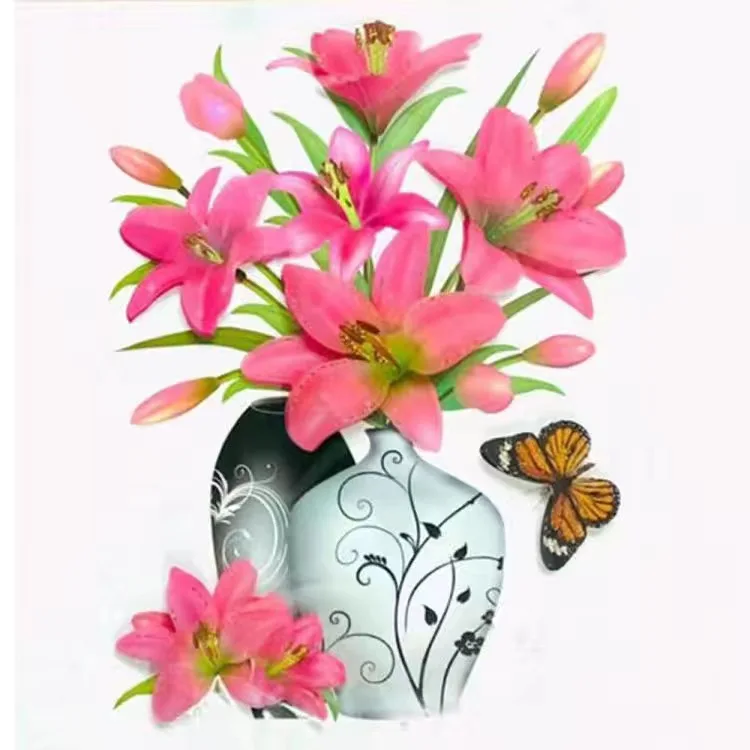 Tulip Poppy Wall Stickers, 3D Simulation Vase Decoration, Bedroom and Living Room, Self-adhesive Refrigerator Stickers