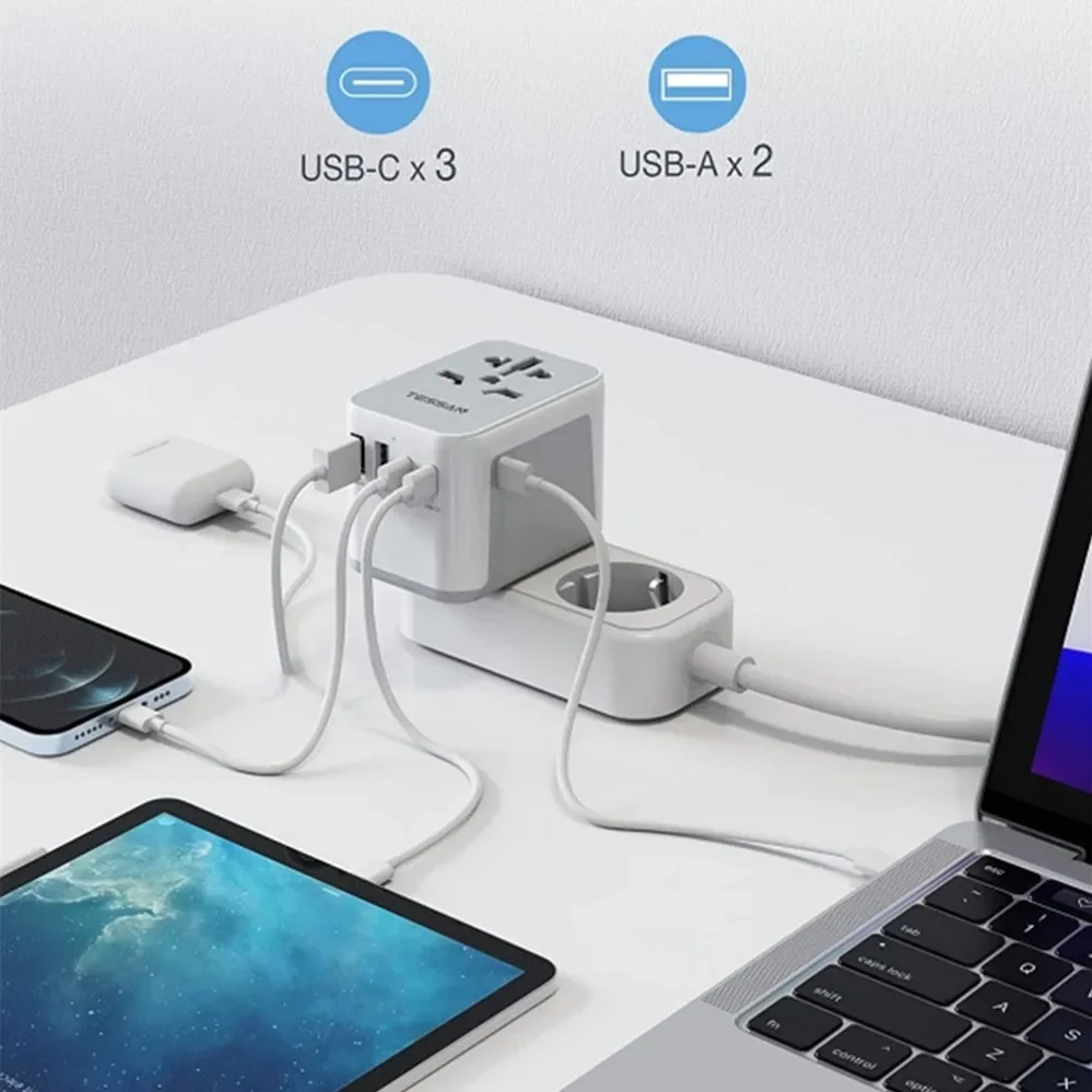 TESSAN uniwersalny Adapter podróżny międzynarodowy ładowarka podróżna typu All-in-one z ładowarką ścienną USB i typu C dla nas EU UK AUS Travel