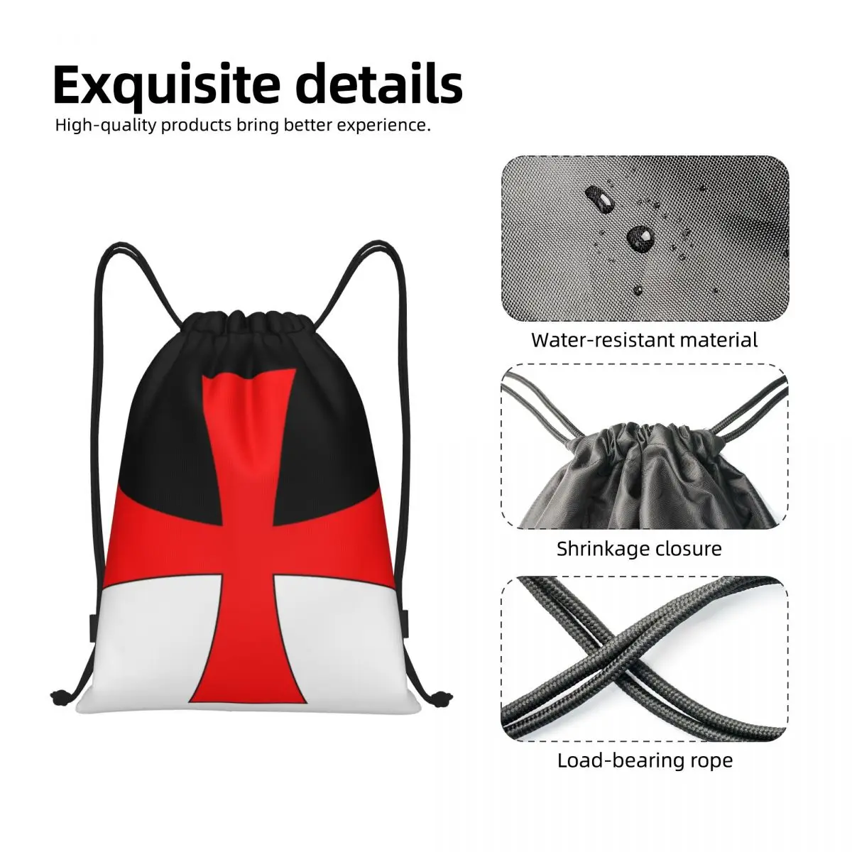 Knights Templar Flag Drawstring Backpack Bags Women Men Lightweight Medieval Warrior Cross Gym Sports Sackpack Sacks for Yoga