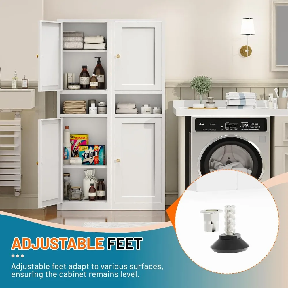 

67" Tall Bathroom Cabinet with Reversible Doors Opening, Narrow Bathroom Storage Cabinet with 3 Adjustable, Customized