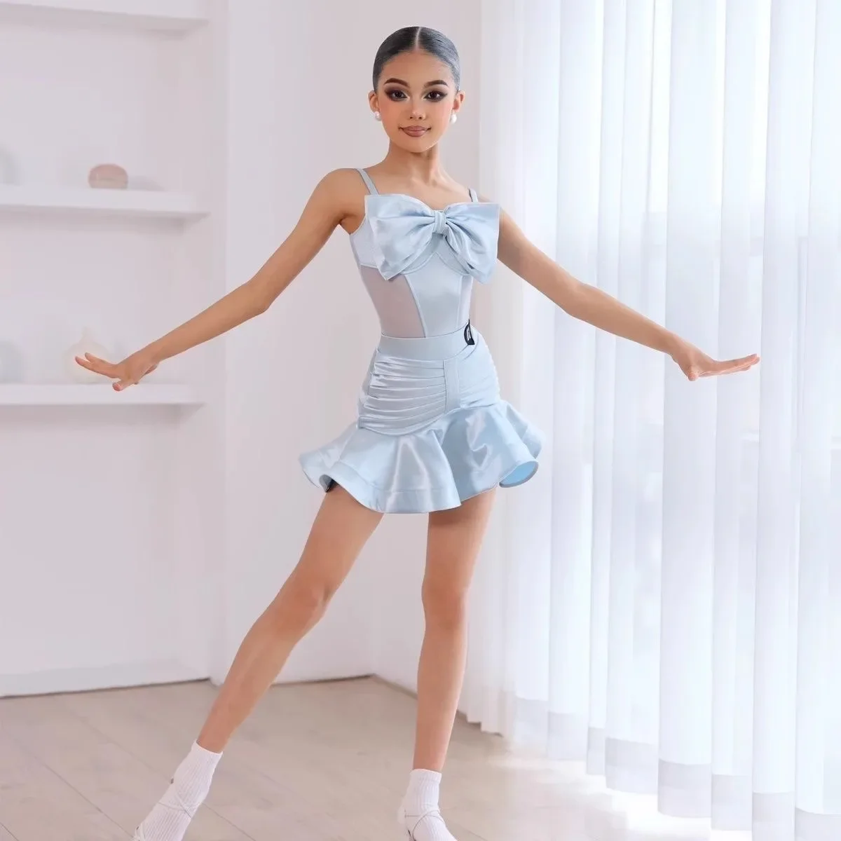 

Line Dance Costume New Products Latin Dance Dress Blue Dancewear New in Dresses New Latin Dance Suit Latin Competition Suit