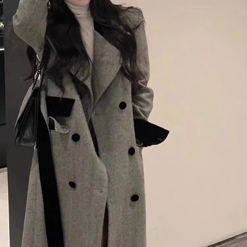 

Winter New Woolen Coat Women's Lace-up Versatile Loose Padded Cotton Thickened Woolen Coat Long