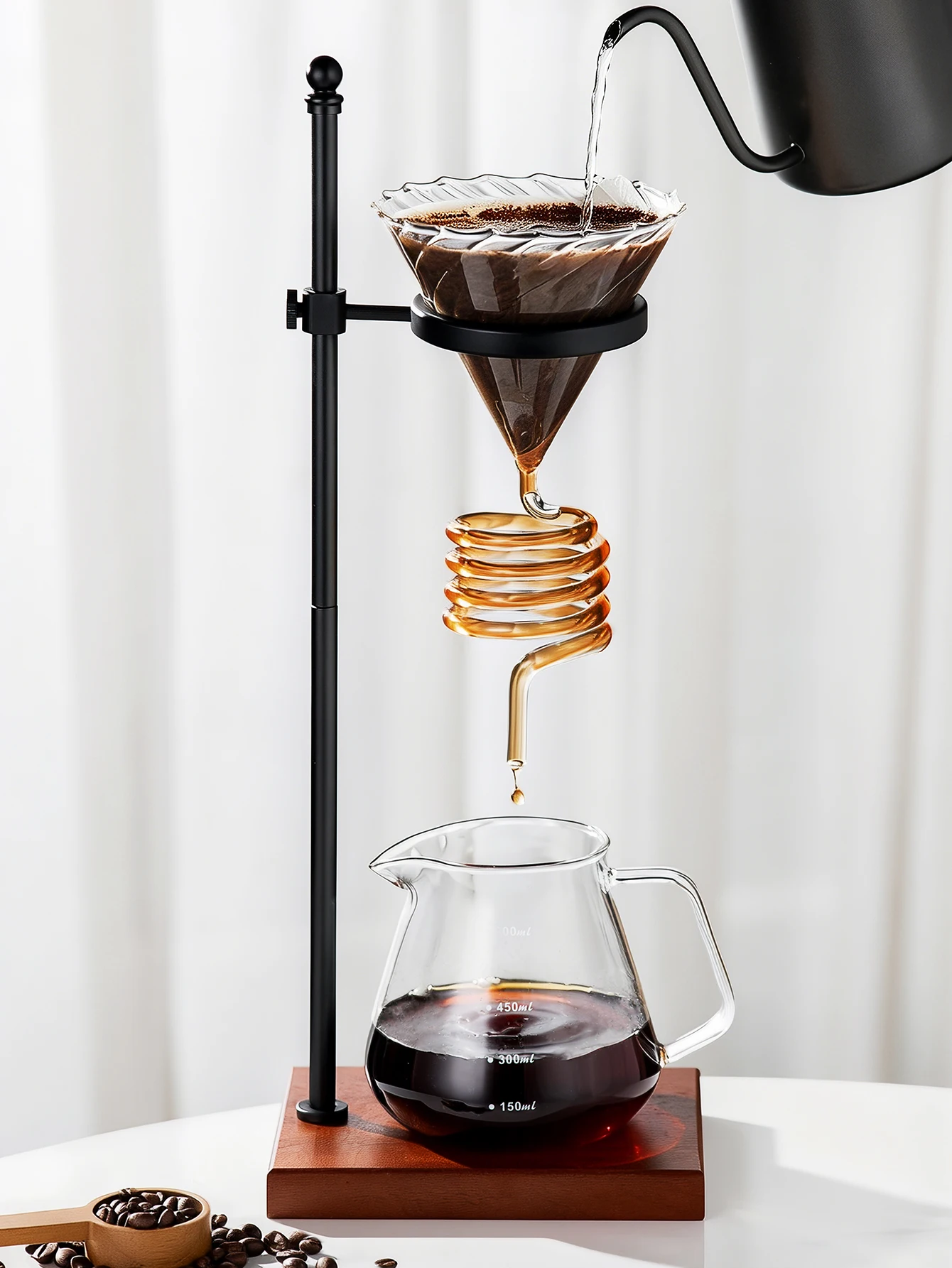 Glass Coffee Dripper Spiral Cooling Cup Pipe‑shaped Drip Filter Cup Artistic Coffee Accessories for Home Office Shop