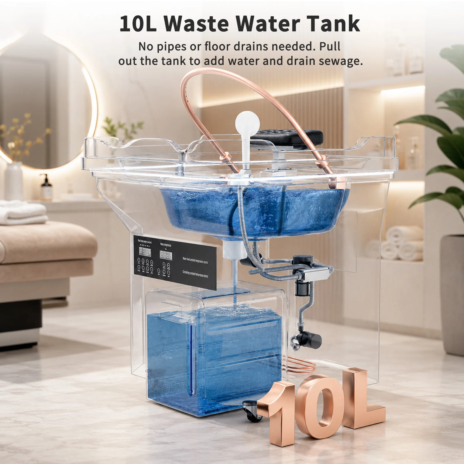 Kopf-SPA-Shampoo-Becken mit 60L Wasserspeichertank und Wasserkreislauf, Heizfunktion, Anschließbare Massageliege, Lieferung innerhalb von 2-10 Tagen – Detail 3
