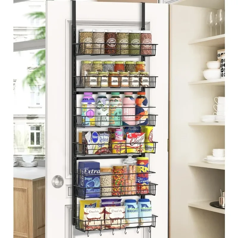 Over The Door Pantry Organizer, Pantry Storage and Organization, 6-Tier Adjustable Hanging Baskets,   Black