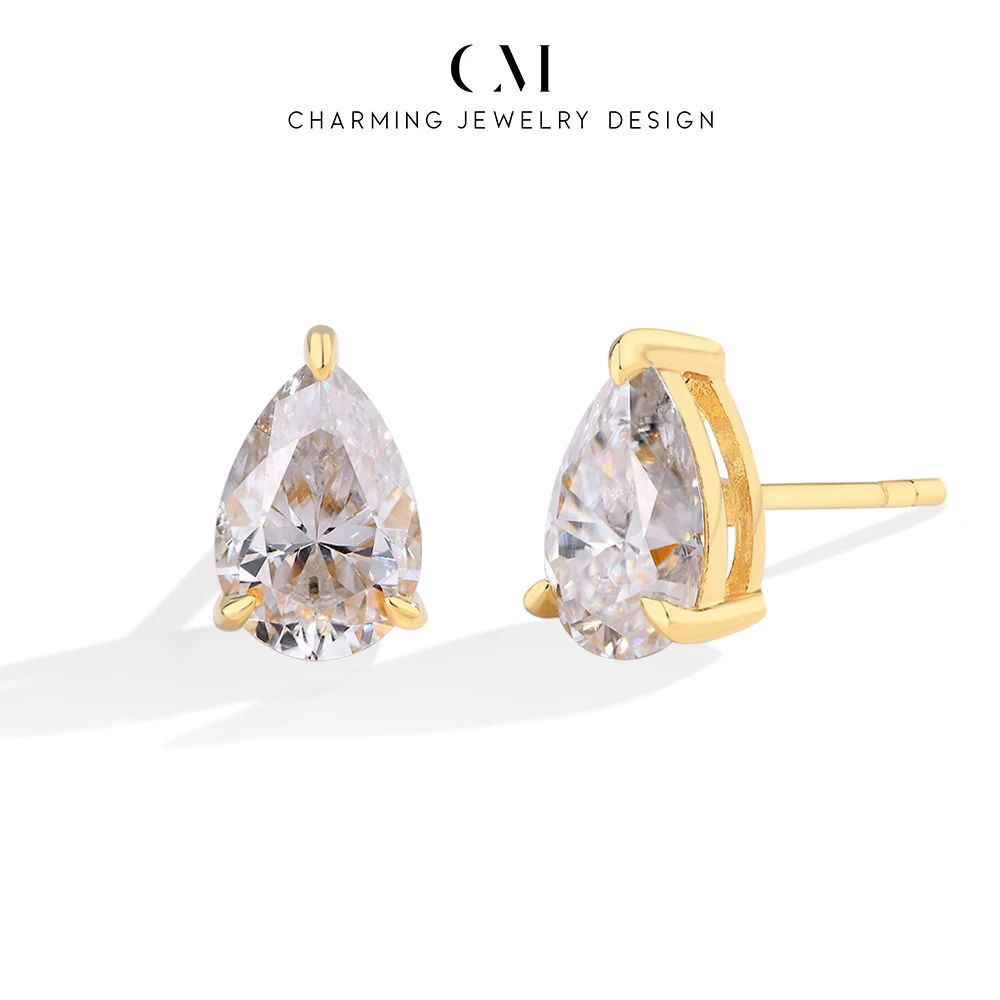 CHARMING Classic Casual Pear Waterdrop Shining Moissanite Earring 925Sterling Silver for Women Party Gifts Daily Jewelry Wedding