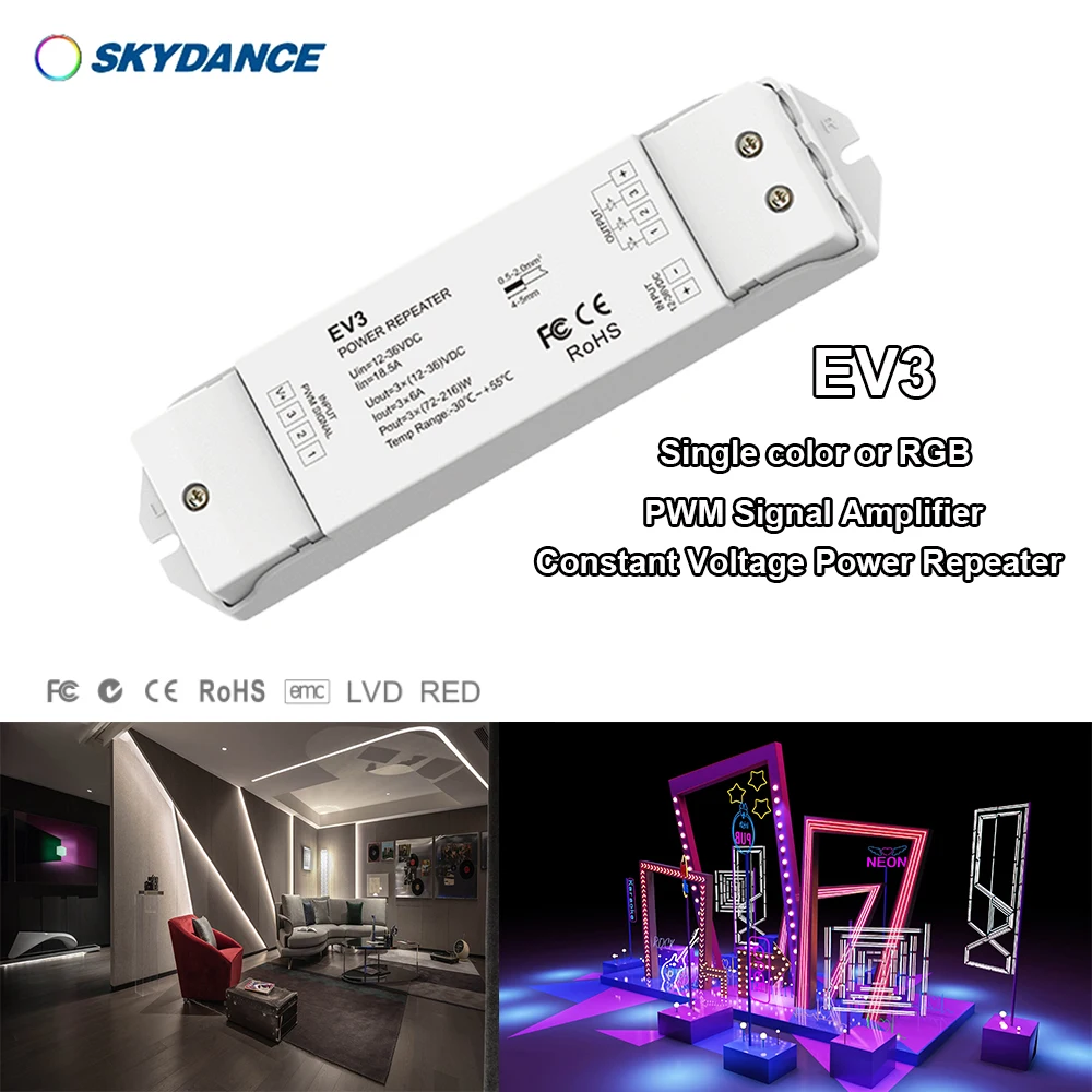 DC12V-36V EV3 18A 3CH PWM Constant voltage output Repeater single color/RGB LED Signal Amplifier Apply for  LED strip or Module