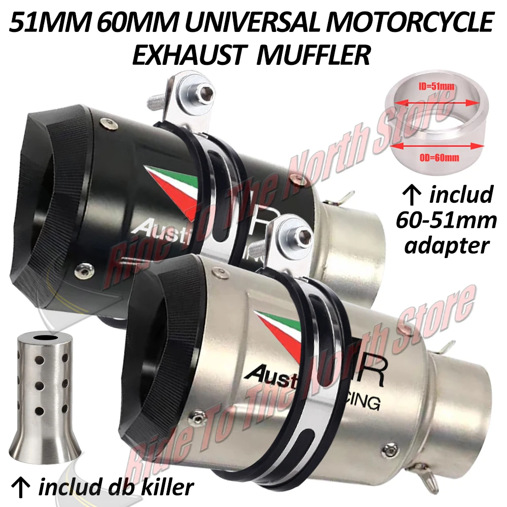 

51mm60mm Universal Conical AR Motorcycle Exhaust Muffler Escape Tail Pipe For NINJIA400 Z900 R1R3R6 MT09MT10 S1000RR DUKE390 etc