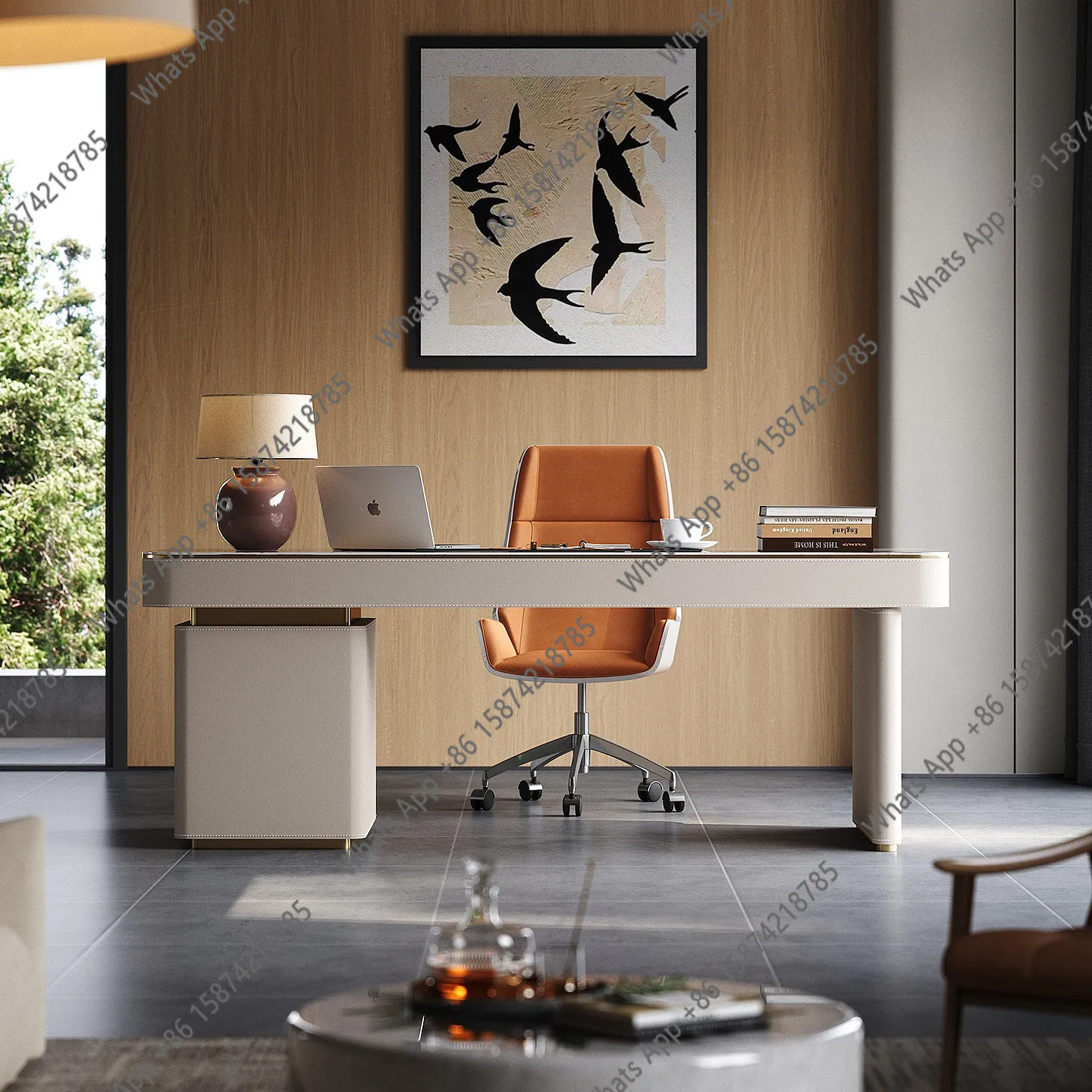 

light luxury desk small apartment bedroom study advanced feeling desk cream wind living room balcony solid wood computer desk