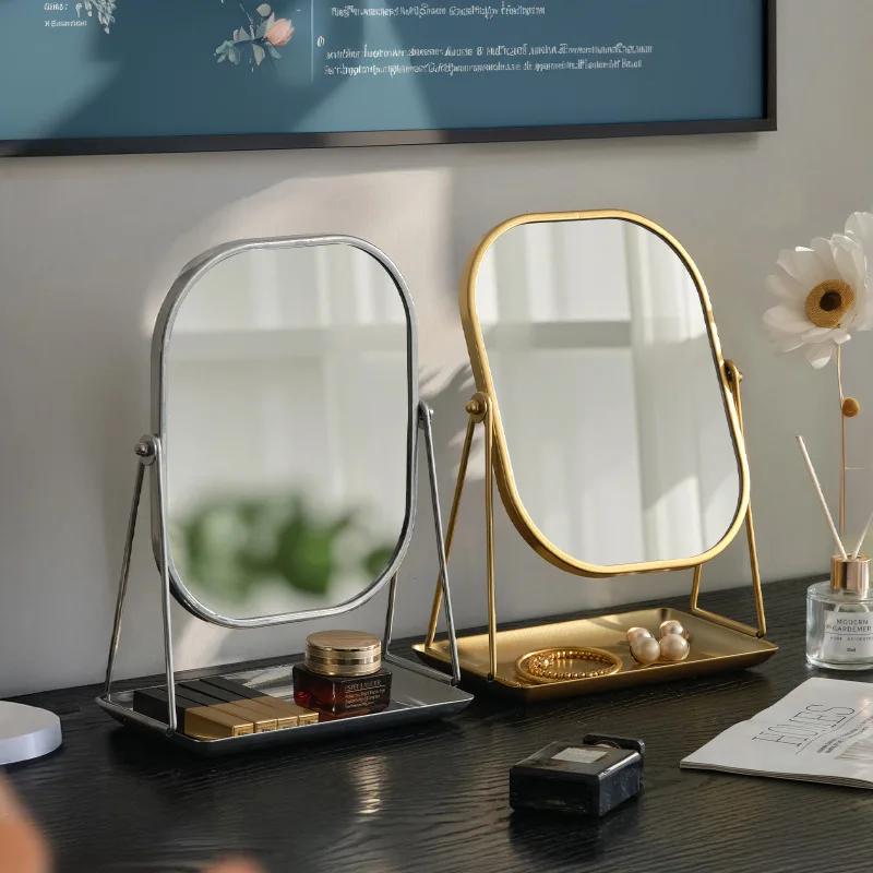 

Metal Makeup Mirror with Storage Shelf Desktop Vanity Mirror with Organizer Tray for Cosmetics & Jewelry Luxury Makeup Mirror