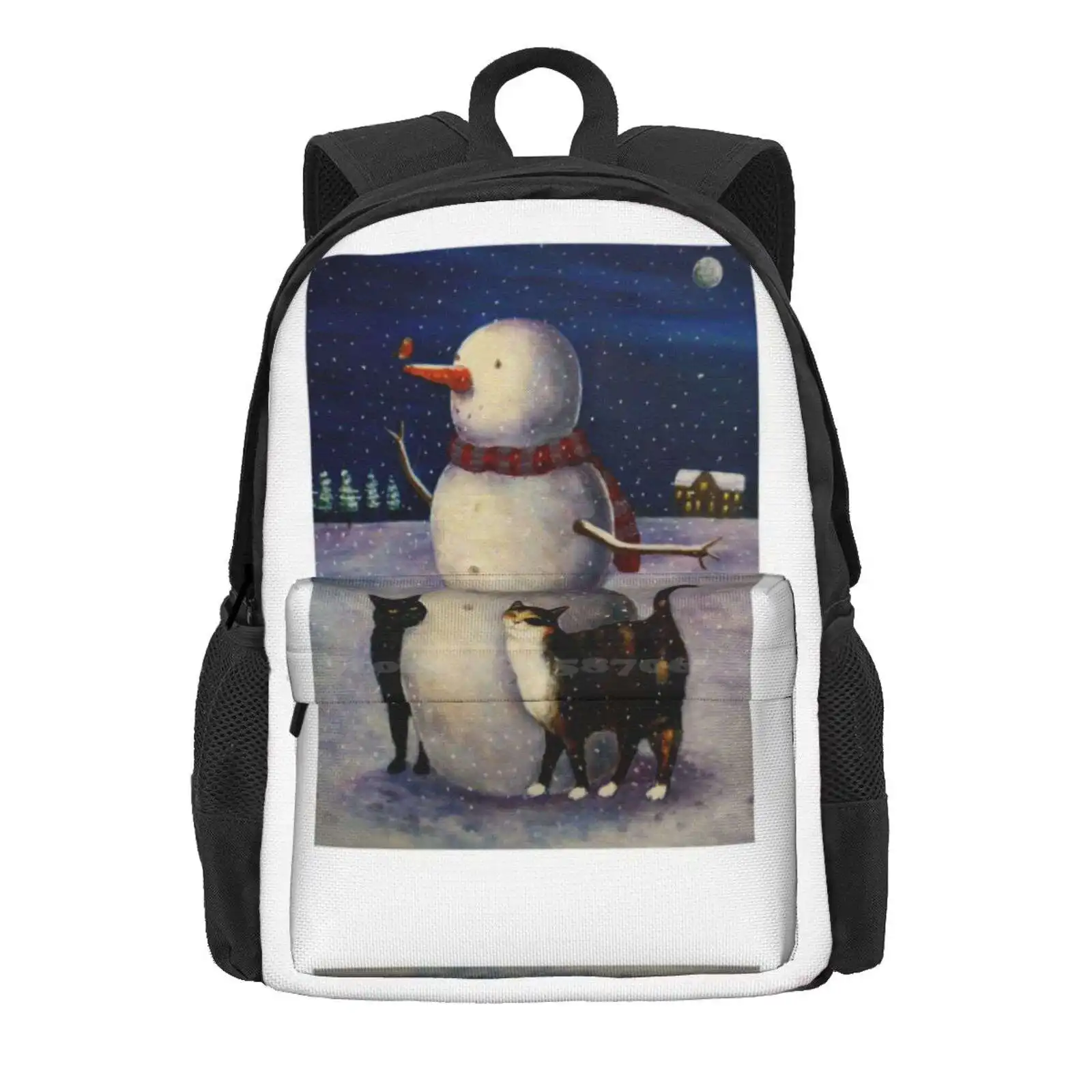 Let It Snow Hot Sale Schoolbag Backpack Fashion Bags Cat Christmas Cat And Snowman Cats In Snow Cats With Snowman Black Cat In