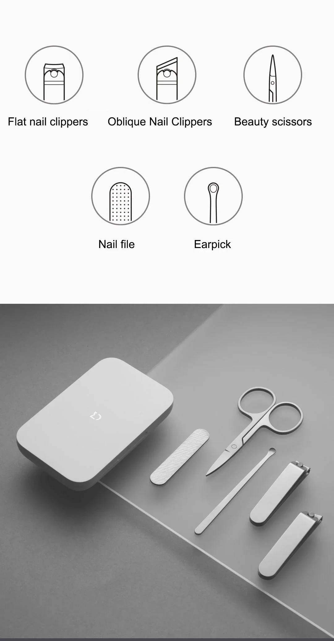 5 in 1 Mijia Nail Clippers Tool Set Pedicure Care Clipper Earpick Nail File Professional Beauty Tools Nail Cutter Trimmer