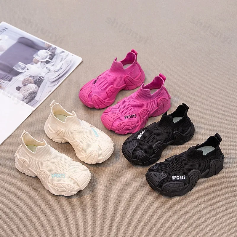 

Спортивная повседневная обувь Fly Weave для девочек, лето 202, детская дышащая модная трендовая обувь с сеткой, удобные универсальные кроссовки