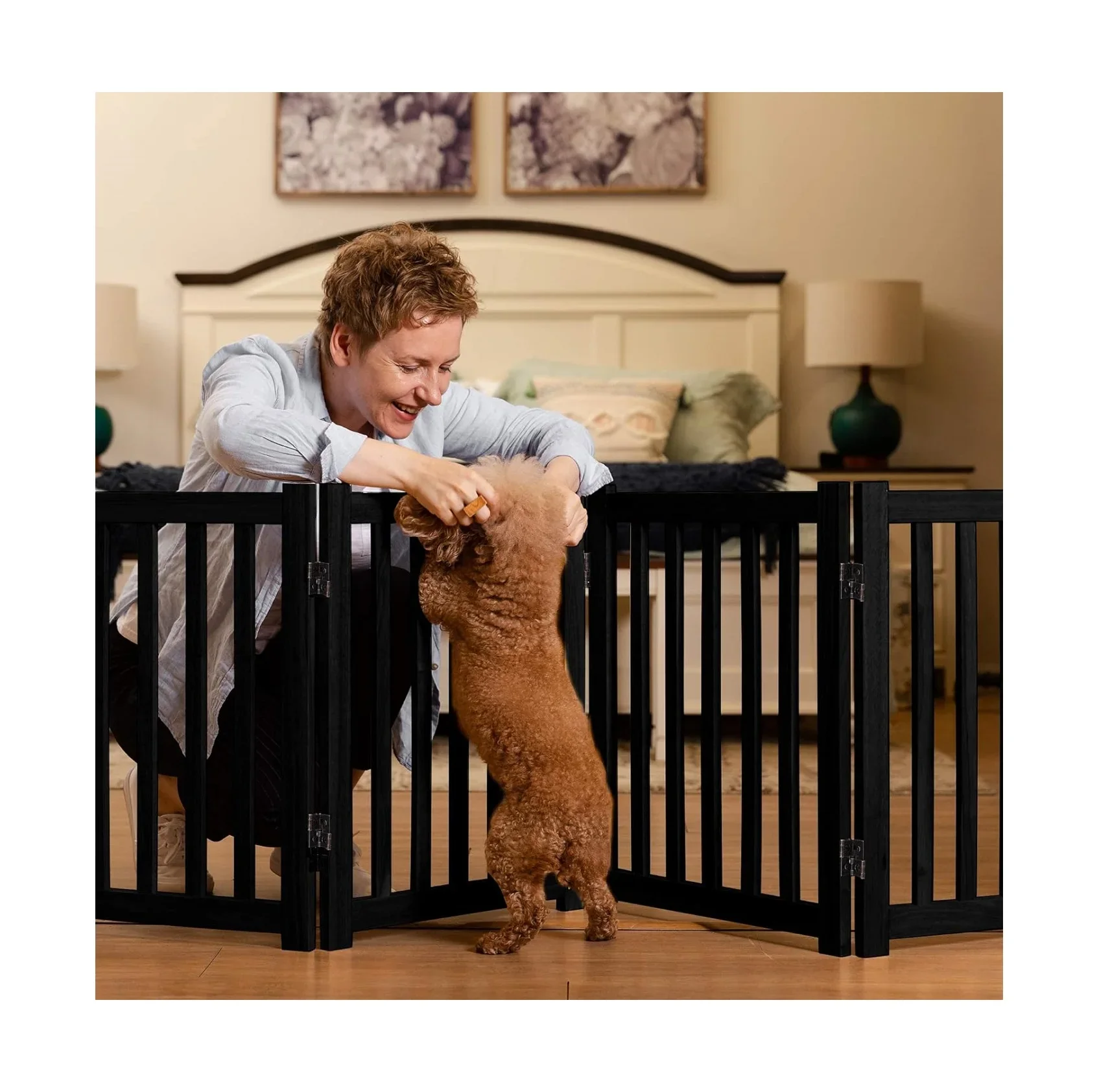 Folding Pet Fence Wooden Dog Gate Freestanding Pet Gate Pet Puppy Safety Fence With 4 Panels For Sale