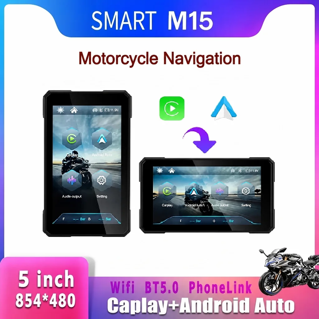 SMART motorcycle Carplay rotatable 5inch navigation wireless Carplay Android automatic screen portable global positioning system