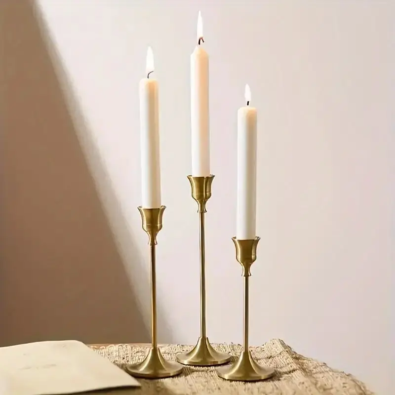 3pcs/set Candle Holder, Metal Long Pole Candlestick, Wedding Anniversary Birthday Dating Atmosphere Decor, Home Decor