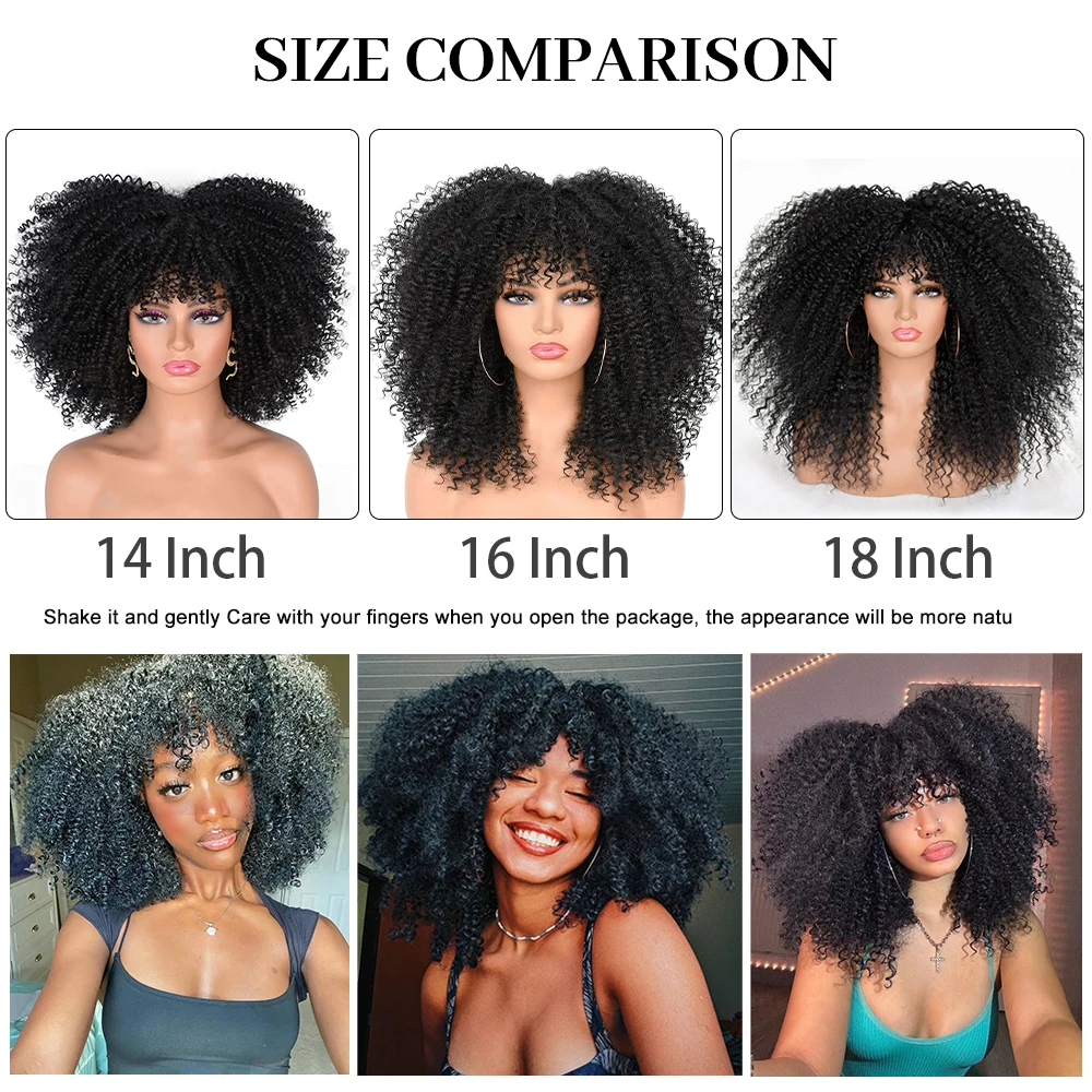 Pelucas Afro rizadas cortas para mujeres negras, pelucas Afro rizadas sintéticas con flequillo, pelucas naturales esponjosas, pelucas negras suaves