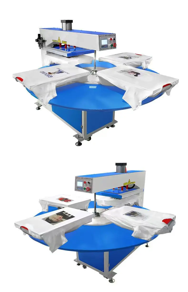 The Latest Automatic Rotating 4-Plate Automatic/Semi-Automatic Pneumatic Four Station Hot Stamping Machine For T-Shirts