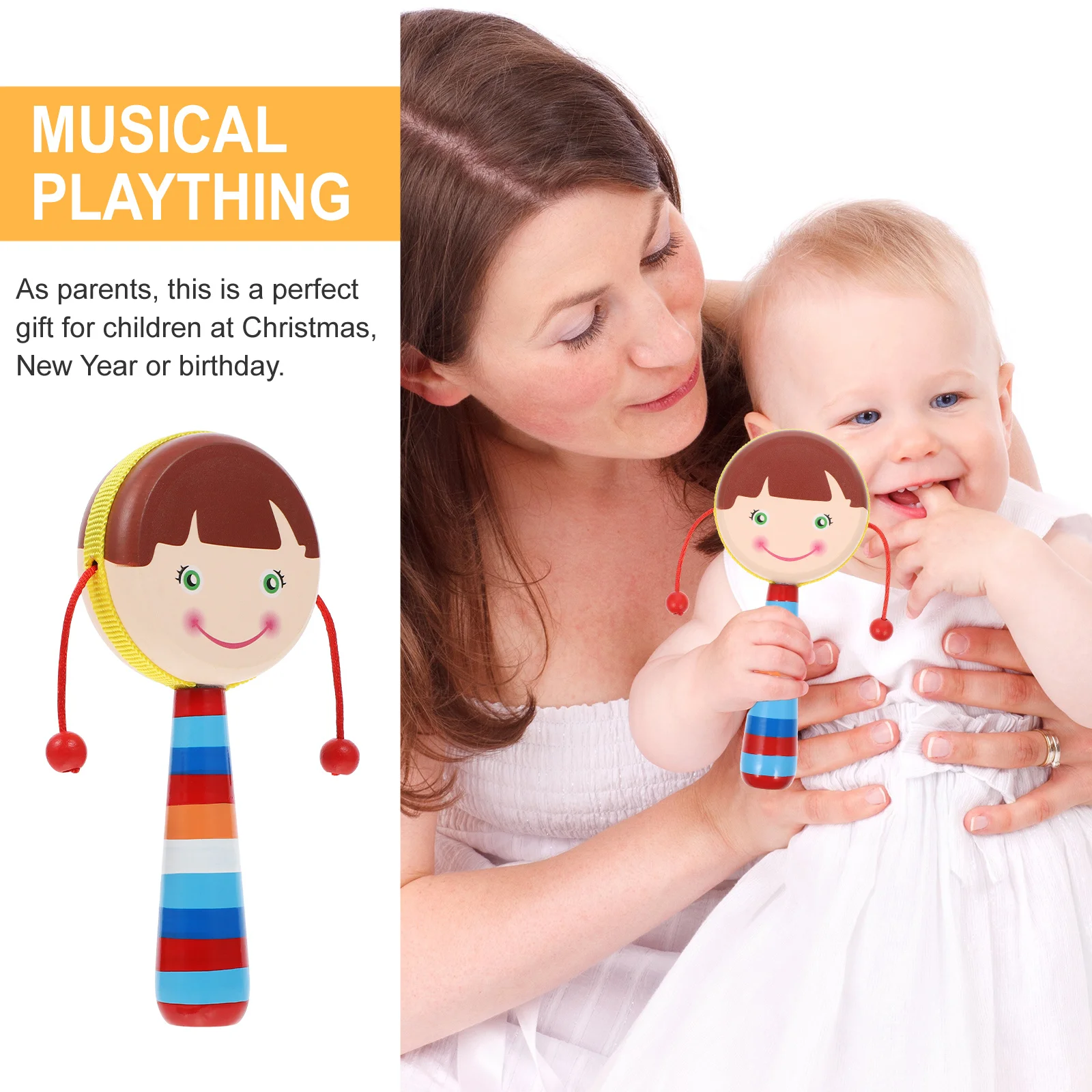 

1Pcs Wooden Rattle-Drum Cartoon Shaking Plaything for Infant Baby Cognitive Development Musical Hand-Cranking Educational Gift