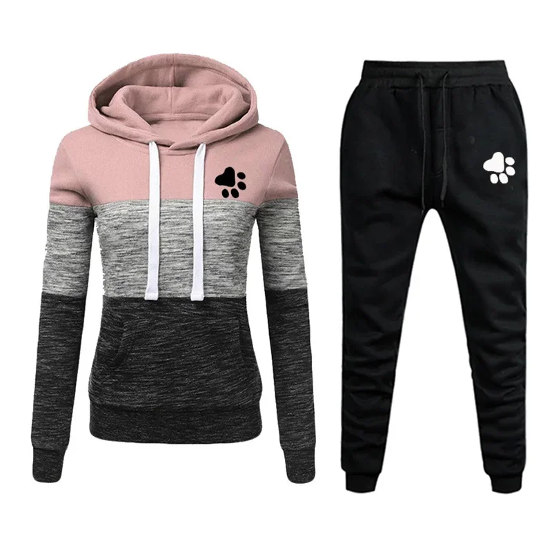 Damen Trainings anzug Anzug Herbst mode warme Hoodie Sweatshirts zweiteilige Patchwork lässig Hoody Pullover lange Hose weibliche Sets