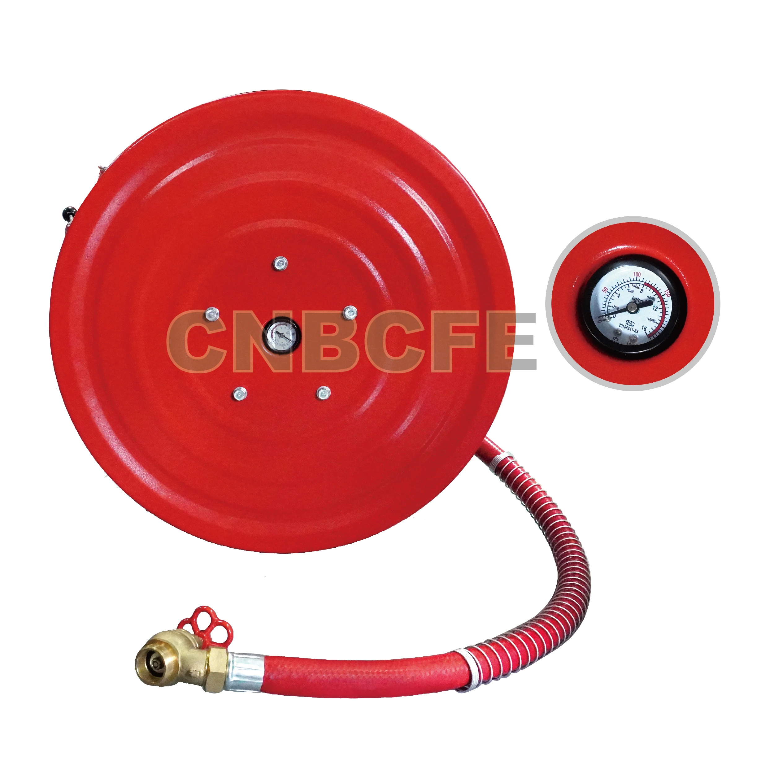 CNBCFE Fire Hose Reel with Pressure Gauge Mounted at Center Easy Real-time Pressure Observation
