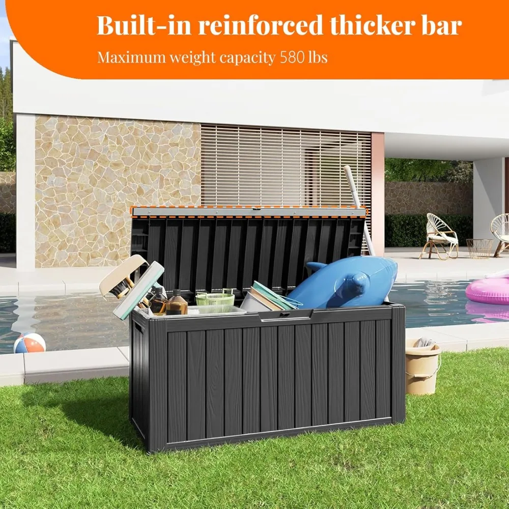 

Lockable Patio Outdoor Storage Box for Furniture, Garden Tools and Tools Storage, Waterproof Outside Storage Box - Black