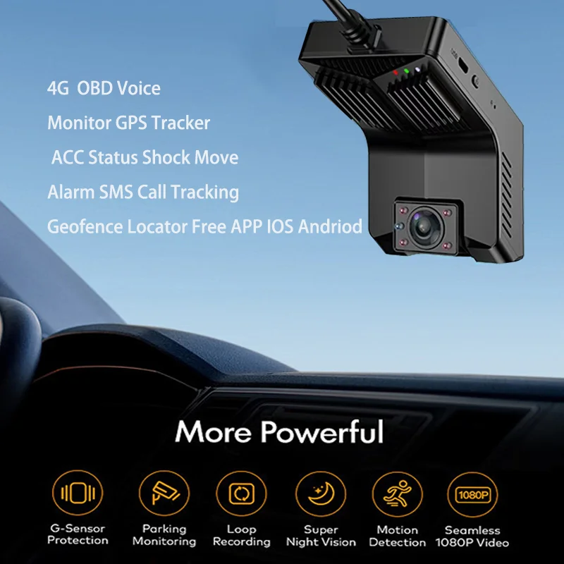 T2- 4g HD WiFi Car Camera with Remote Monitor GPS Car Tracker Front and IR Night Vision Dual Lens Language Function 24 Hours Par