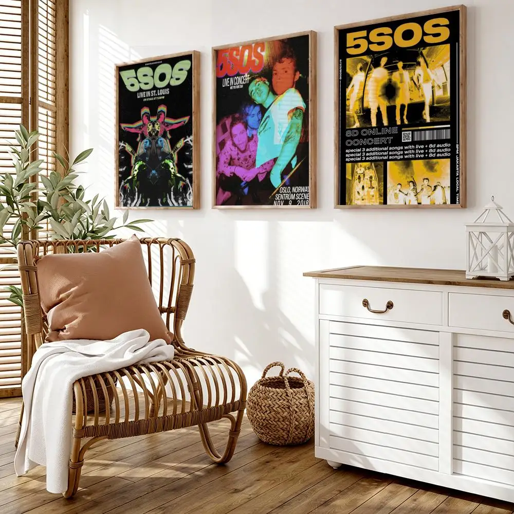 5 S-Seconds of Summers Band Poster Wall Stickers HD Painting Self Adhesive Art Decals for Bedroom Living Room Home Decor