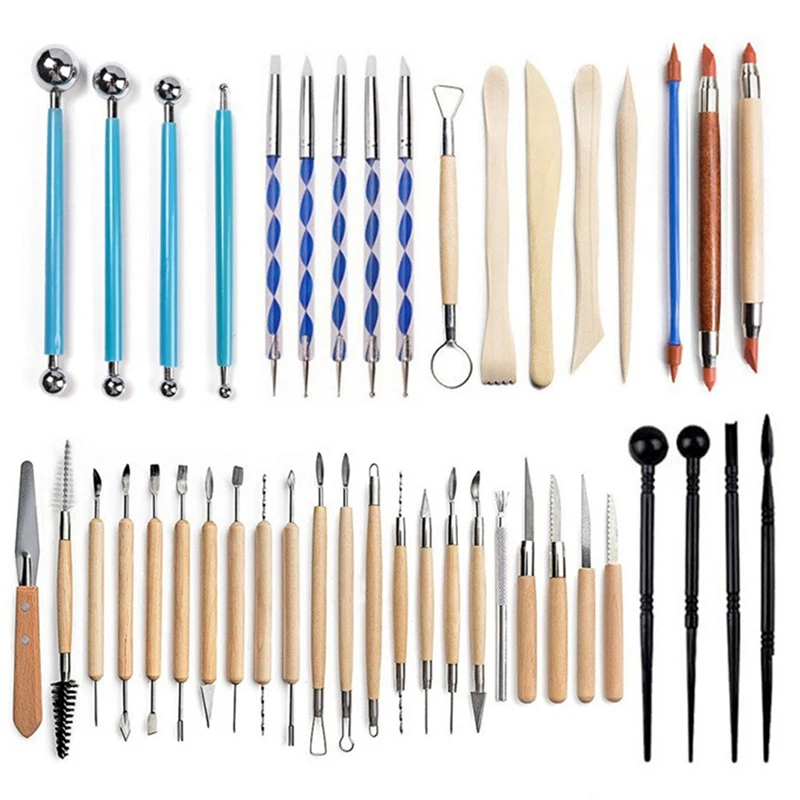 Ensemble d'outils de poterie, sculpture en argile, couteau carapté, stylo en silicone, anciers de pilule, pierre, plastique, ensemble d'outils à main en argile, installation facile, 43 pièces