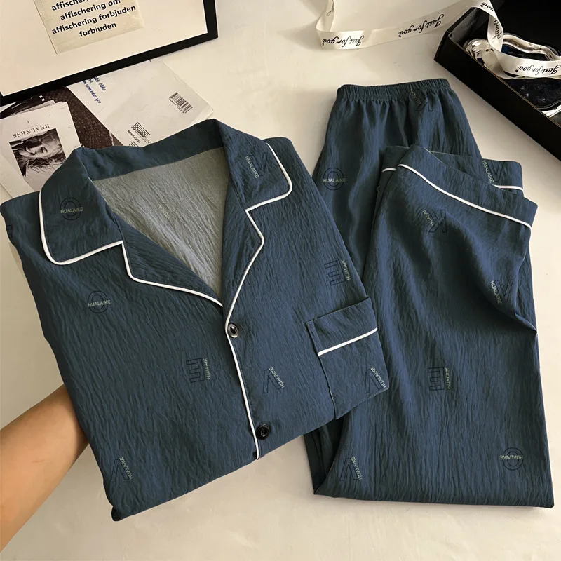 

Premium Minimalist Men's Casual Pyjamas Cloud-Soft Cotton Elegant Pyjama Set Spring/Autumn Long-Sleeved Top and Trousers